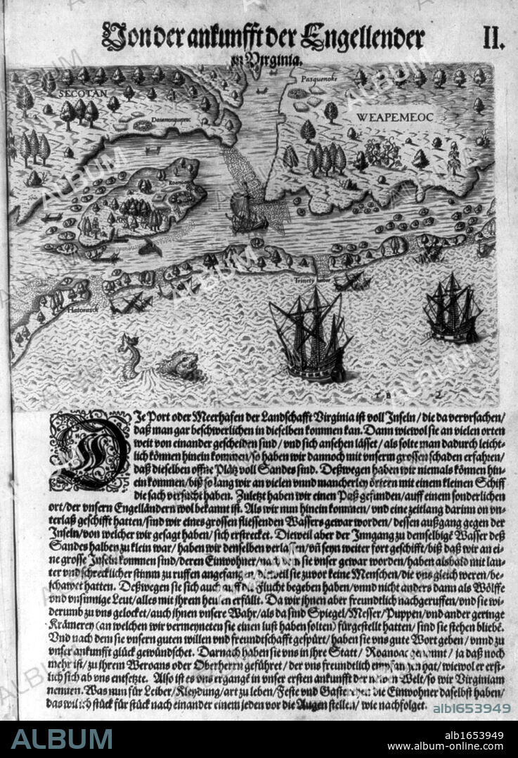 The Colony of Virginia depicted in a book with Map. 17th Century.