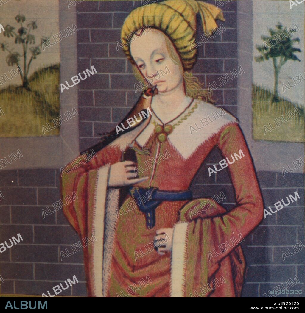'Claudia - Verge Vestale', 1403, (1939). Claudia was an ancient Roman Vestal Virgin and the daughter of Appius Claudius Pulcher. The illustration is part of the manuscript De Claris mulieribus, traduction anonyme en francais (Livre des femmes nobles et renommees) by Giovanni Boccaccio, housed in the Bibliotheque nationale de France, Paris. From Verve - Nos. 5-6, July-October 1939. [Verve, France, 1939].
