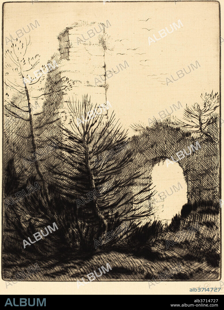 ALPHONSE LEGROS. Ruins of a Monastery (Les ruines du monastere). Medium: drypoint and etching.
