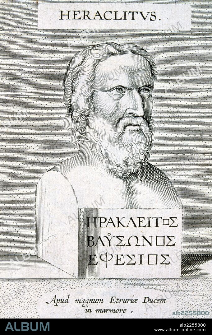 HERACLITO. FILOSOFO GRIEGO. 540-480 AC. GRABADO RETRATO. BIBLIOTECA NACIONAL DE MADRID.