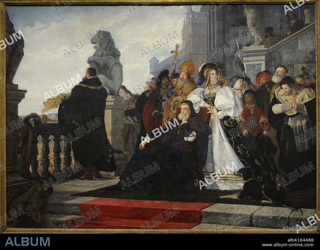 Henryk Rodakowski (1823-1894). Polish painter. Hen War, 1872. King Sigismund I the Elder and his court during the Rebellion of the Nobles in 1537. General Jan Tamowski speaking from the railing to the rebellious nobles. National Museum. Warsaw. Poland.