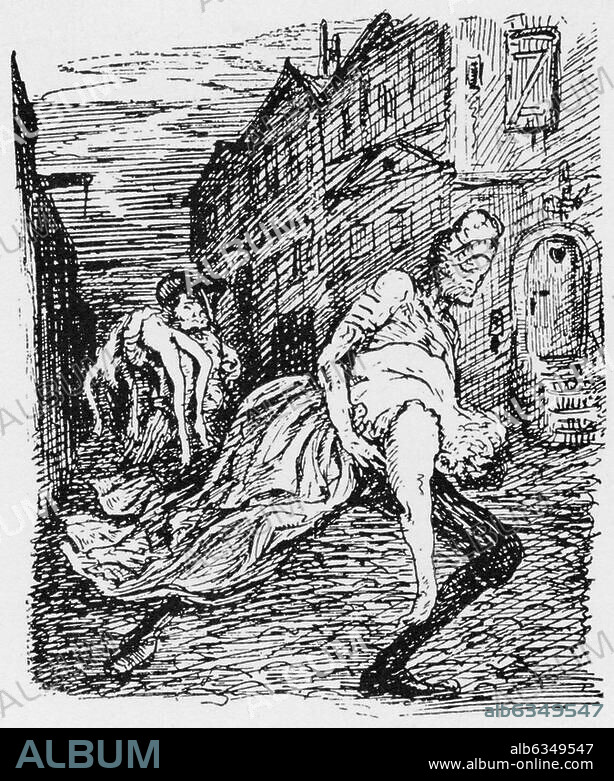 Poe, Edgar Allan; amerik. Schriftsteller. 1809-1849. Werke: König Pest (Novelle). Illustration. Strichätzung nach Zeichnung von Alfred Kubin (1877-1959). Aus: Edgar Allan Poe, König Pest und andere Novellen. Übers. v. Gisela Etzel, München u. Leipzig (Georg Müller) 1911.