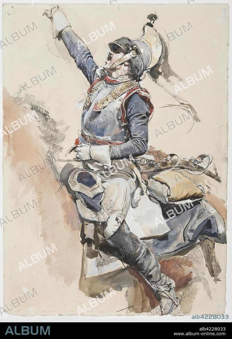 JEAN LOUIS ERNEST MEISSONIER. 'French Cuirassier (Study for the painting 'Friedland. 1807')'. France, Circa 1875. Dimensions: 39,3x28,3 cm.