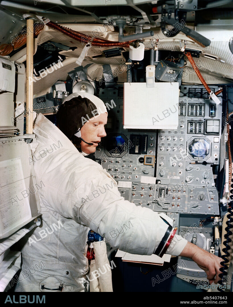 Astronaut Neil A. Armstrong, Apollo 11 commander, participates in simulation training in preparation for the scheduled lunar landing mission. He is in the Apollo Lunar Module Mission Simulator in the Kennedy Space Center (KSC) Flight Crew Training Building. June 18, 1969. Apollo 11 was the spaceflight that landed the first two people on the Moon. Commander Neil Armstrong and lunar module pilot Buzz Aldrin landed the Apollo Lunar Module Eagle on July 20, 1969. Armstrong became the first person to step onto the lunar surface six hours later on July 21; Aldrin joined him 19 minutes later. They spent about two hours together outside the spacecraft, and collected 47.5 pounds of lunar material to bring back to Earth. Command module pilot Michael Collins flew the command module Columbia alone in lunar orbit while they were on the Moon's surface. Armstrong and Aldrin spent 21.5 hours on the lunar surface before rejoining Columbia in lunar orbit.