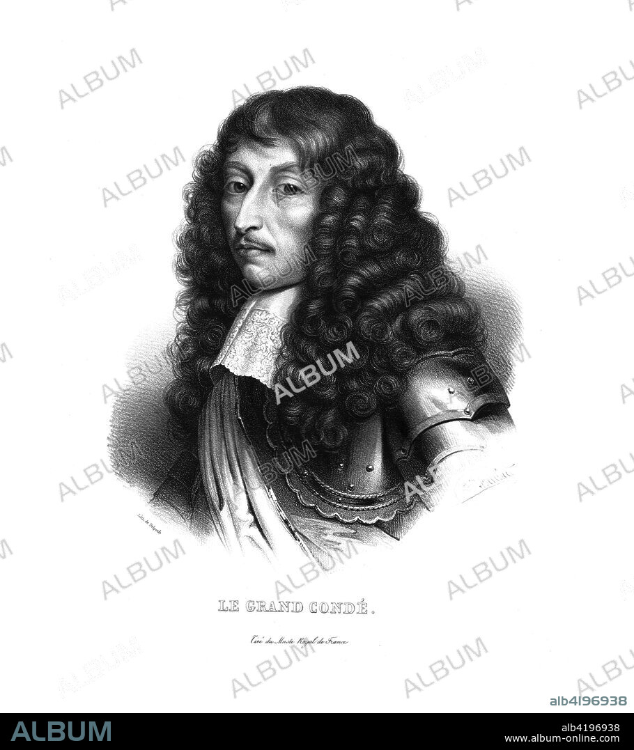 'Le Grand Condé', Louis de Bourbon, Prince de Conde, (c1820s). Louis de Bourbon (1621-1686) was a French general known as the 'Grand Conde' because of his military prowess. He distinguished himself in the Thirty Years War by defeating the Spanish at the Battle of Rocroi in 1643, but afterwards found himself opposing the powerful chief minister of the young Louis XIV, Cardinal Mazarin, in the confused civil war known as the Fronde. From 1652 Conde commanded the Spanish army in a war against France, but after the signing of the Peace of the Pyrenees in 1659, he applied for and was granted the forgiveness of Louis XIV. Afterwards, Conde returned to loyal service in the French army. In 1674 he fought his last great battle, at Seneffe against William Prince of Orange (the future King William III of England).