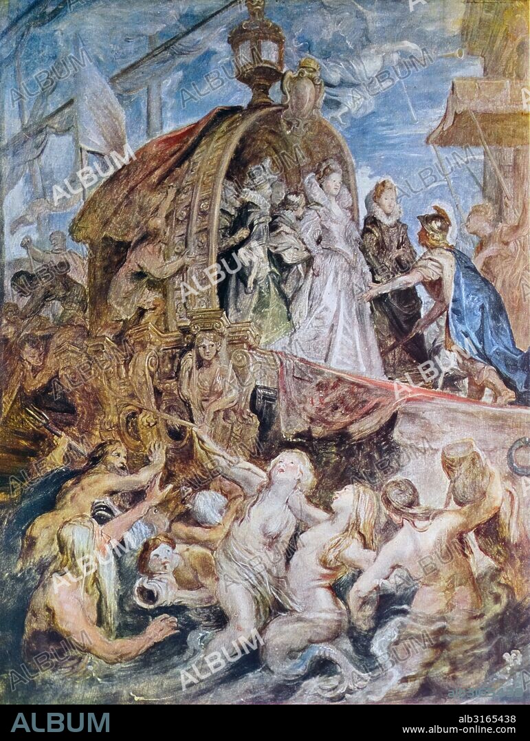 Painting titled 'Marie de Medicis, Queen of France, Landing in Marseilles' by Peter Paul Rubens (1577-1640) Flemish Baroque painter. Dated 17th Century.