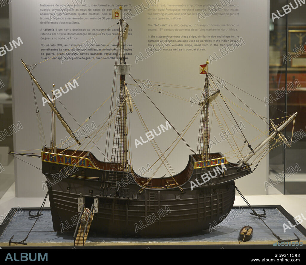 Nao "Taforeia". Embarcación utilizada para el transporte de caballos; así como para combate en el mar. Maqueta. Museo de Marina. Lisboa. Portugal.