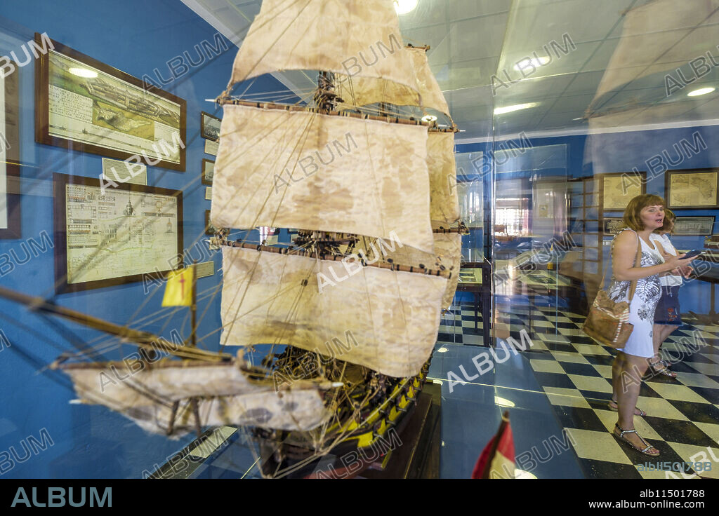 model of the ship Santa Ana in the battle of Trafalgar, 1784, Military Museum of Menorca, old barracks of Cala Corb, central square of Es Castell, built by the British in 1771, Menorca, balearic islands, Spain.