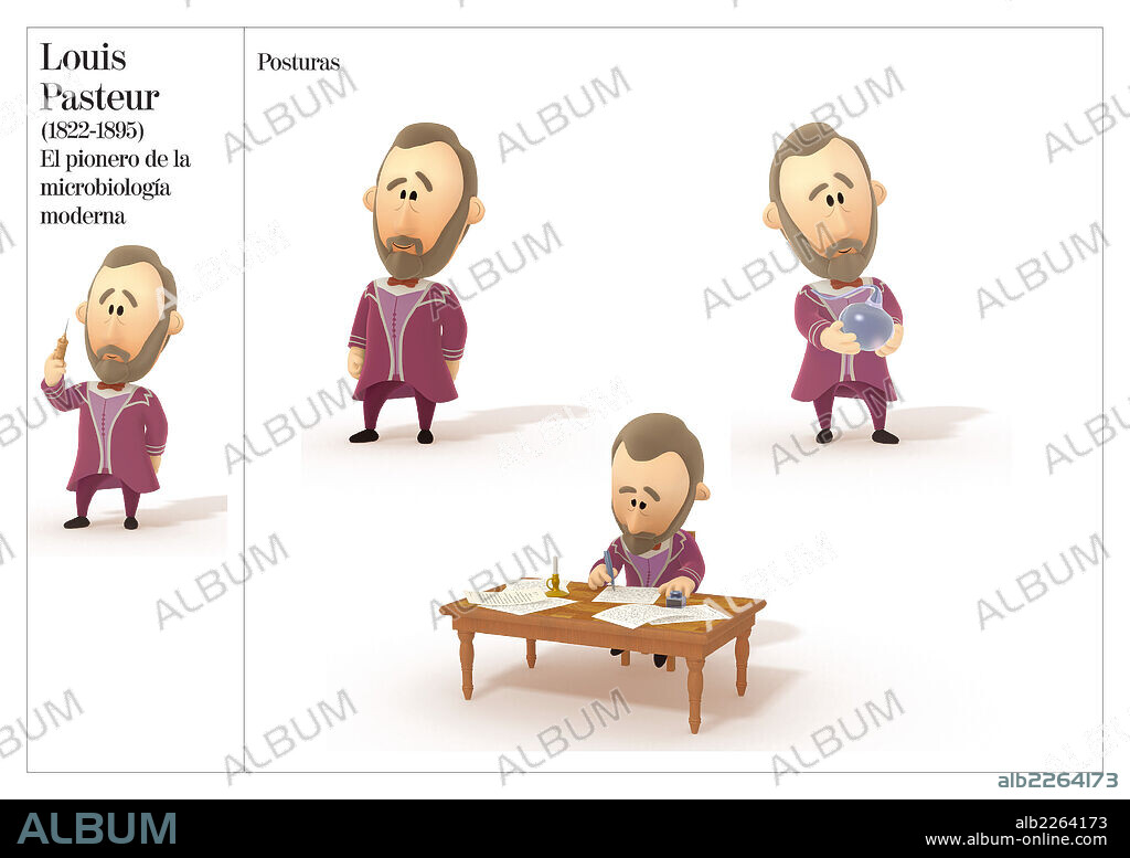 louis pasteur. Ilustraciones posturales de Louis Pasteur, el pionero de la microbiología moderna, (1822-1895).