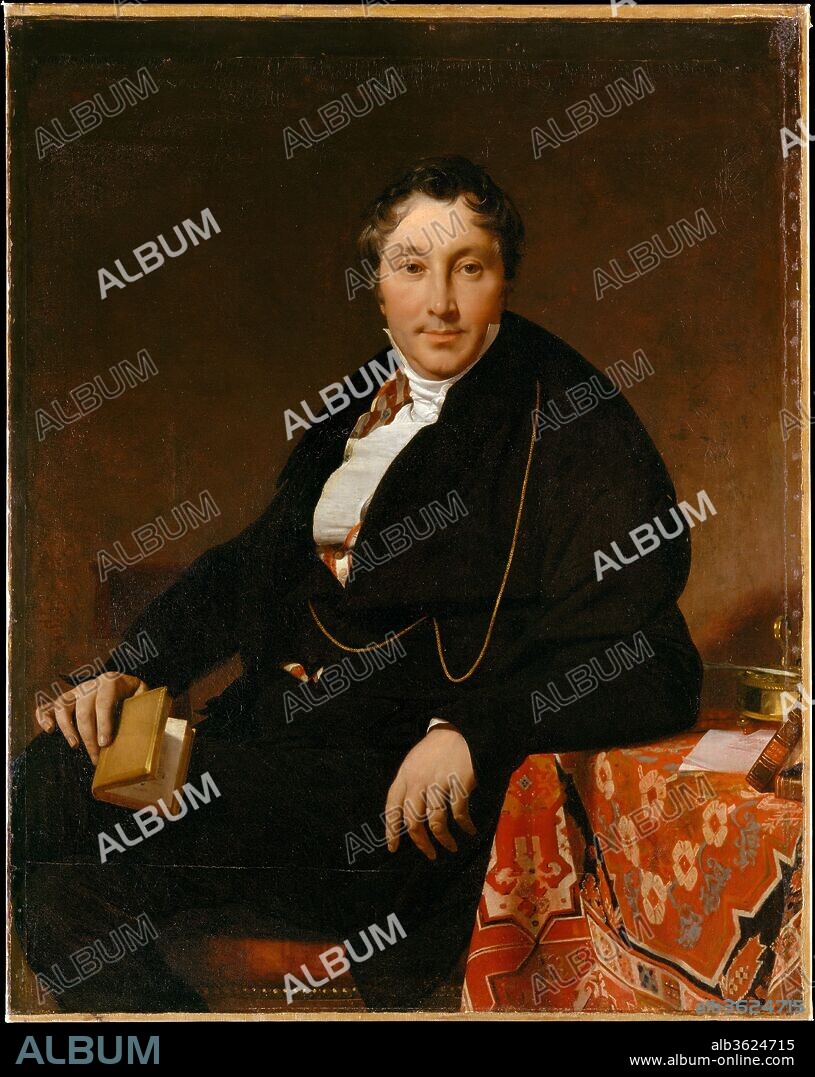 Jacques-Louis Leblanc (1774-1846). Artist: Jean Auguste Dominique Ingres (French, Montauban 1780-1867 Paris). Dimensions: 47 5/8 x 37 5/8 in. (121 x 95.6 cm). Date: 1823.
This portrait of Leblanc and that of his wife (19.77.2) were painted in 1823, shortly after Ingres met the couple in Florence. Madame Leblanc had been lady-in-waiting to the Grand Duchess of Tuscany, Napoleon's sister Élisa Bacchiochi; Monsieur Leblanc was her secretary. Ingres described him as "a Frenchman, very rich and also quite generous and good, who has adopted us, to the point of overwhelming us with kindnesses and also with requests for paintings portraits, etc." Edgar Degas, who first saw these portraits in 1854, described his acquisition of them in 1896 as "the event of my life as a collector." The Metropolitan bought them from Degas's estate sale in 1918.