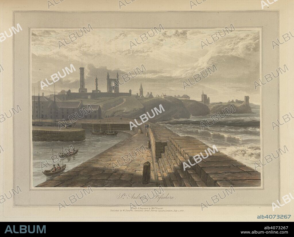 WILLIAM DANIELL and RICHARD AYTON. St. Andrews in Fifeshire. Port and harbour. The coastline and landscape of Great Britain. Drawn and engraved by William Daniell. A Voyage round Great Britain undertaken in the summer of the year 1813. With a series of views illustrative of the character and prominent features of the coast, drawn and engraved by William Daniell. Longman: London, 1814-25. Source: G.7045 plate 193. Language: English.