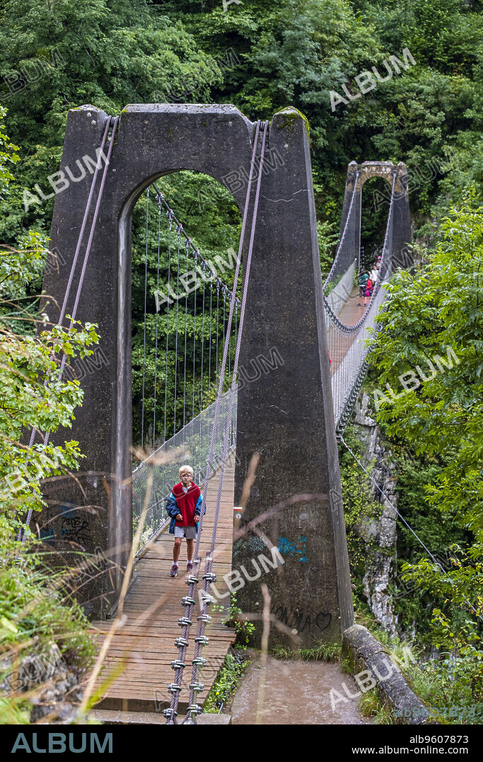 Holtzarte footbridge, Holzarté gorges, Larrau, Aquitaine region, Pyrénées-Atlantiques department, France.