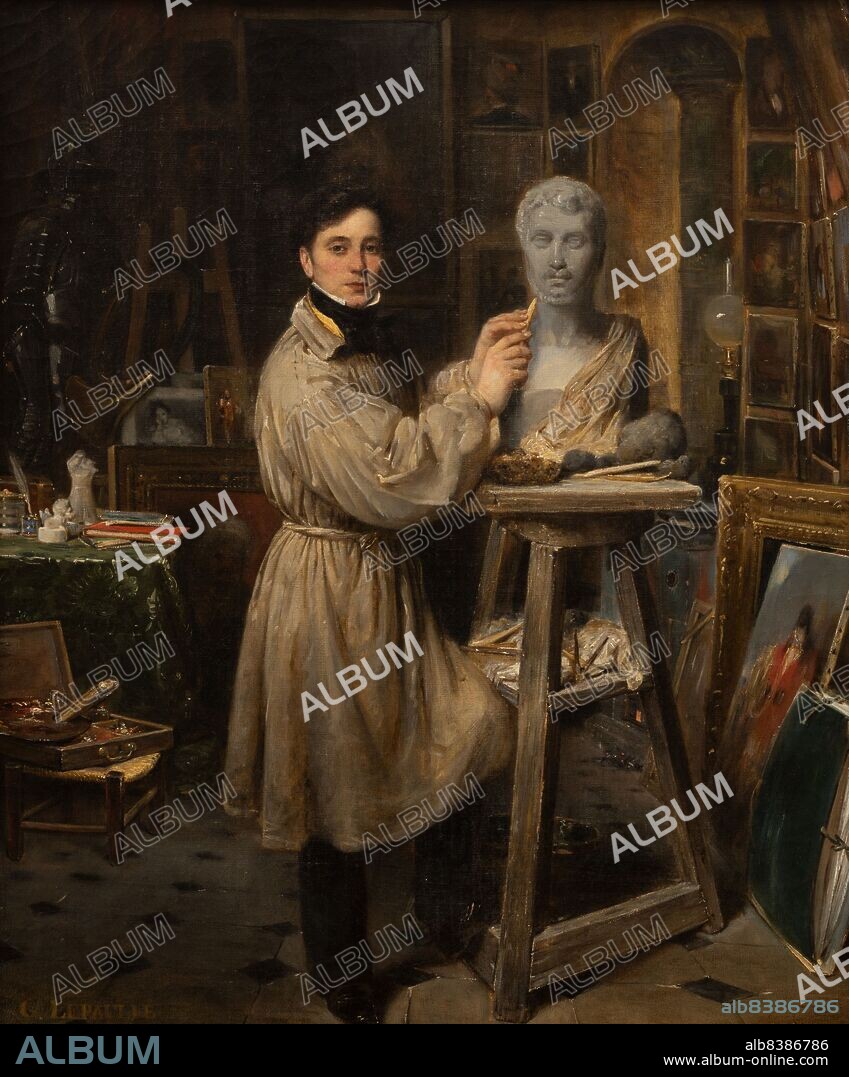 FRANCOIS-GABRIEL-GUILLAUME LEPAULLE. Jean-Pierre Dantan (1800-1869), in his studio, modelling the bust of Lepaulle, c1835.