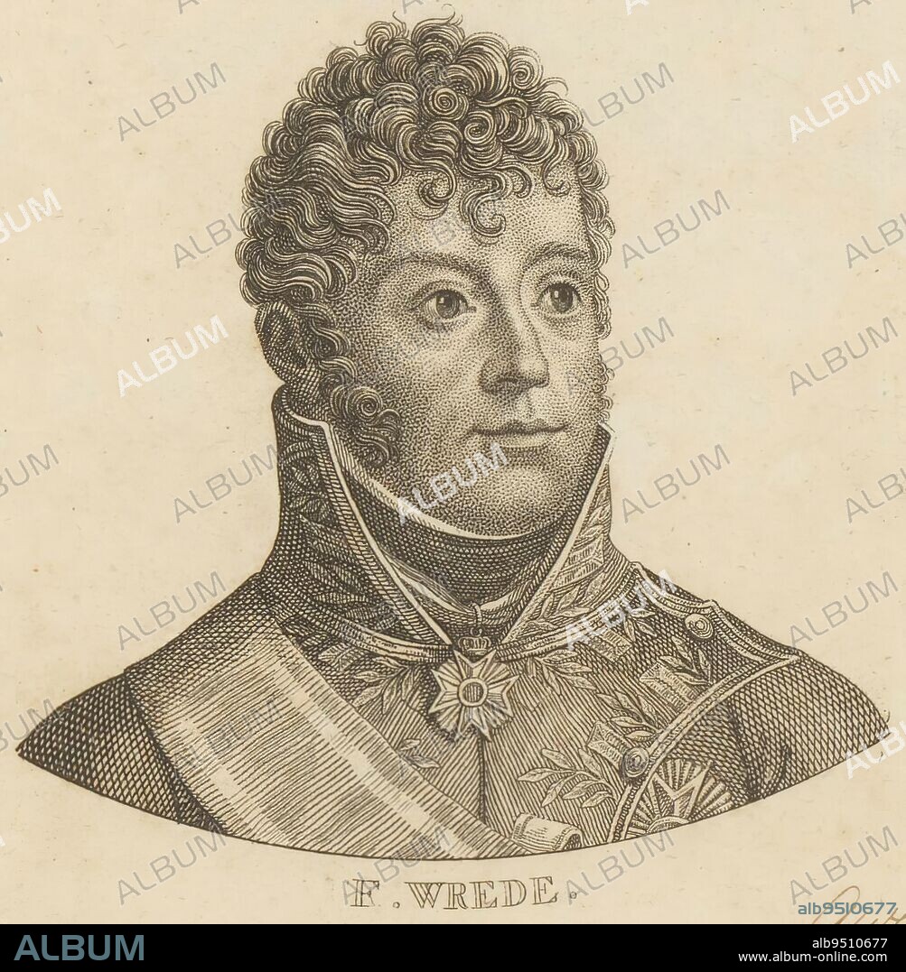Portrait of Carl Philipp von Wrede, Ernst Ludwig Riepenhausen, 1775 - 1840, print maker: Ernst Ludwig Riepenhausen, 1775 - 1840, paper, engraving, h 106 mm - w 80 mm.