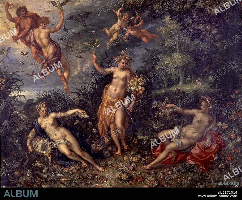 CLERCK Y BRUEGHEL. LA ABUNDANCIA Y LOS CUATRO ELEMENTOS - 1606 - OLEO/COBRE - 51 x 64 cm - NP 1401 - ESCUELA FLAMENCA.