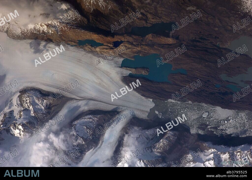 View from space of the terminus of Upsala Glacier, located in the Southern Patagonian Ice Field of Argentina and Chile. Upsala is the third largest glacier in the icefield, and like most other glaciers in the region, it has experienced significant retreat over the past century.