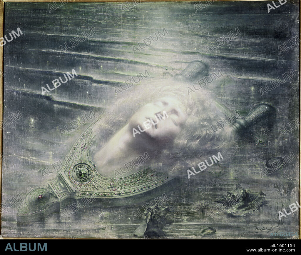 Orpheus by Jean Delville, oil on canvas, 1893, 1867-1953, Private Collection.