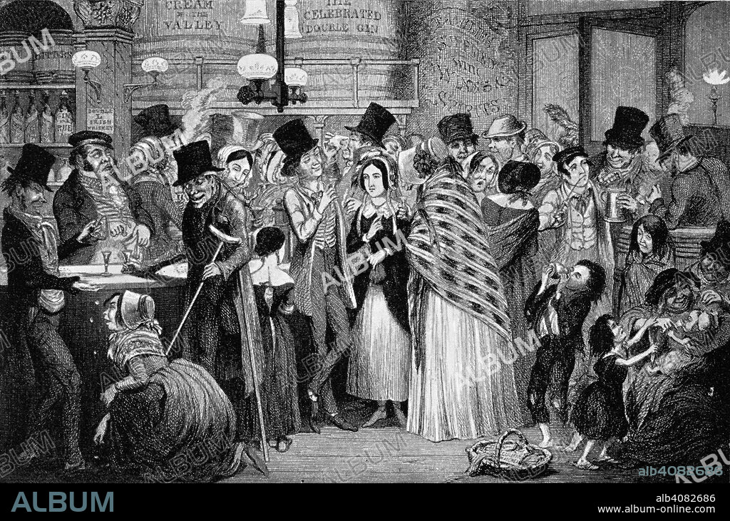 GEORGE CRUIKSHANK and CRUIKSHANK, GEORGE, THE ELDER. 'Neglected by their parents, educated only in the streets, and falling into the hands of wretches who live upon the vices of others, they are led to the gin-shop, to drink at that fountain which nourishes every species of crime'. The Bottle, and the Drunkard's Children. In sixteen plates designed and etched by G. Cruikshank.. London, 1905. Source: 8436.de.9, plate I. Language: English.
