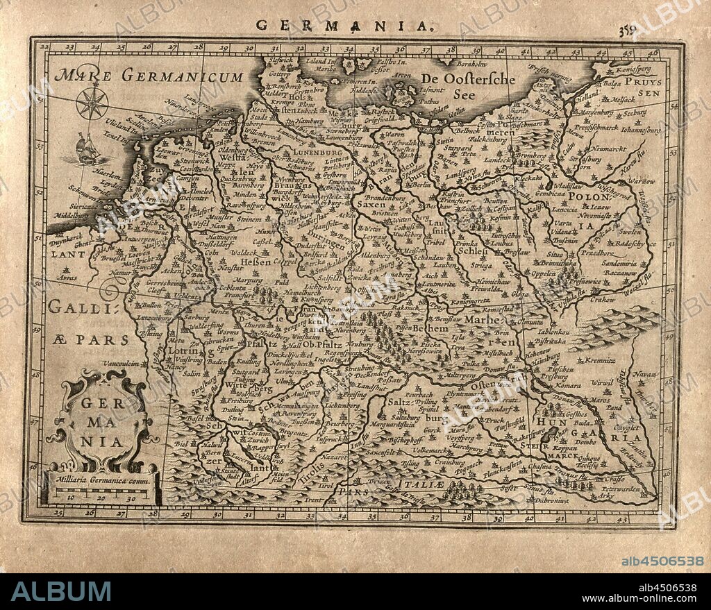 Germany, Map of Germany, Fig. 74, p. 359, Gerhard Mercator, Jodocus Hondius, Jansson: Atlas minor Gerardi Mercatoris. Amsterodami: ex officina Ioannis Ianssonii, MDCXXXIIII [1634].