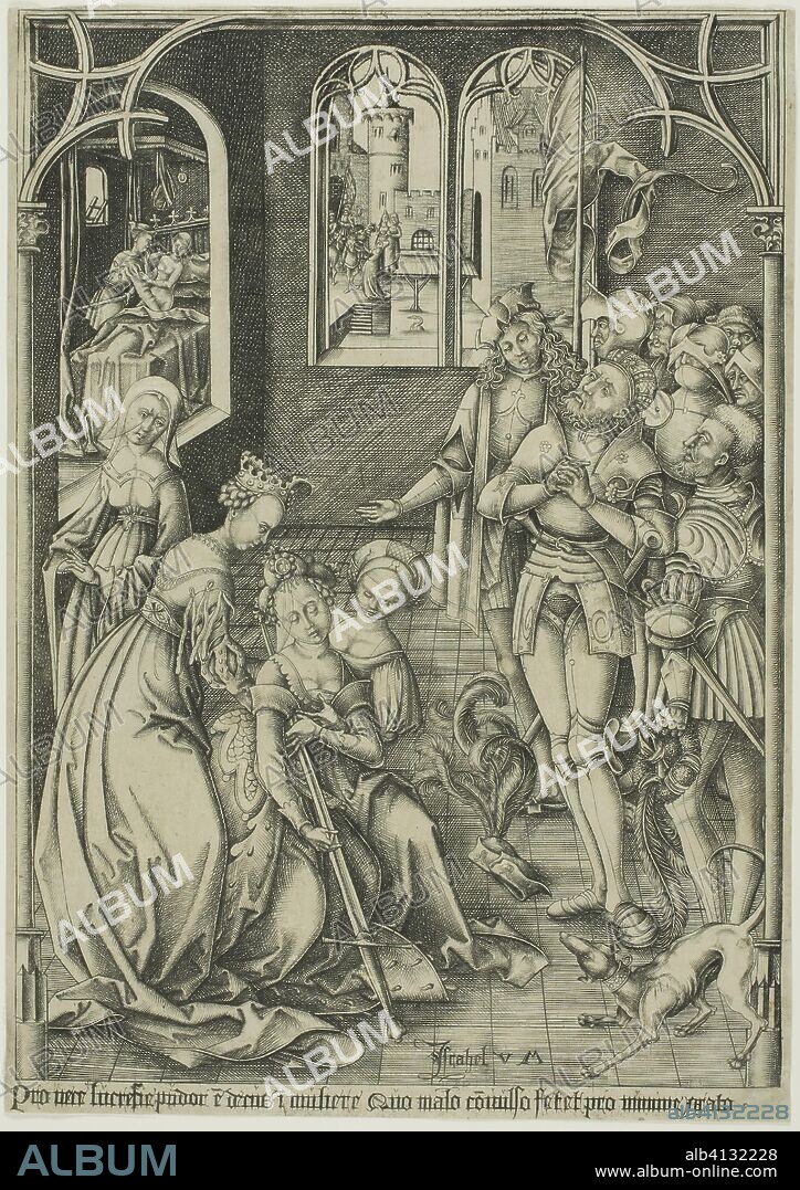 The Suicide of Lucretia. Israhel van Meckenem; German, c. 1440/45-1503. Date: 1500-1503. Dimensions: 266 x 189 mm. Engraving printed in black on buff laid paper. Origin: Germany.
