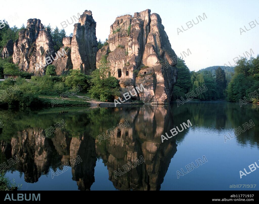 Ley Lines. The sacred rocks of the Externsteine, near Detmond, Germany. Believed to be the nexus of the most important of the Teutonic Leys.