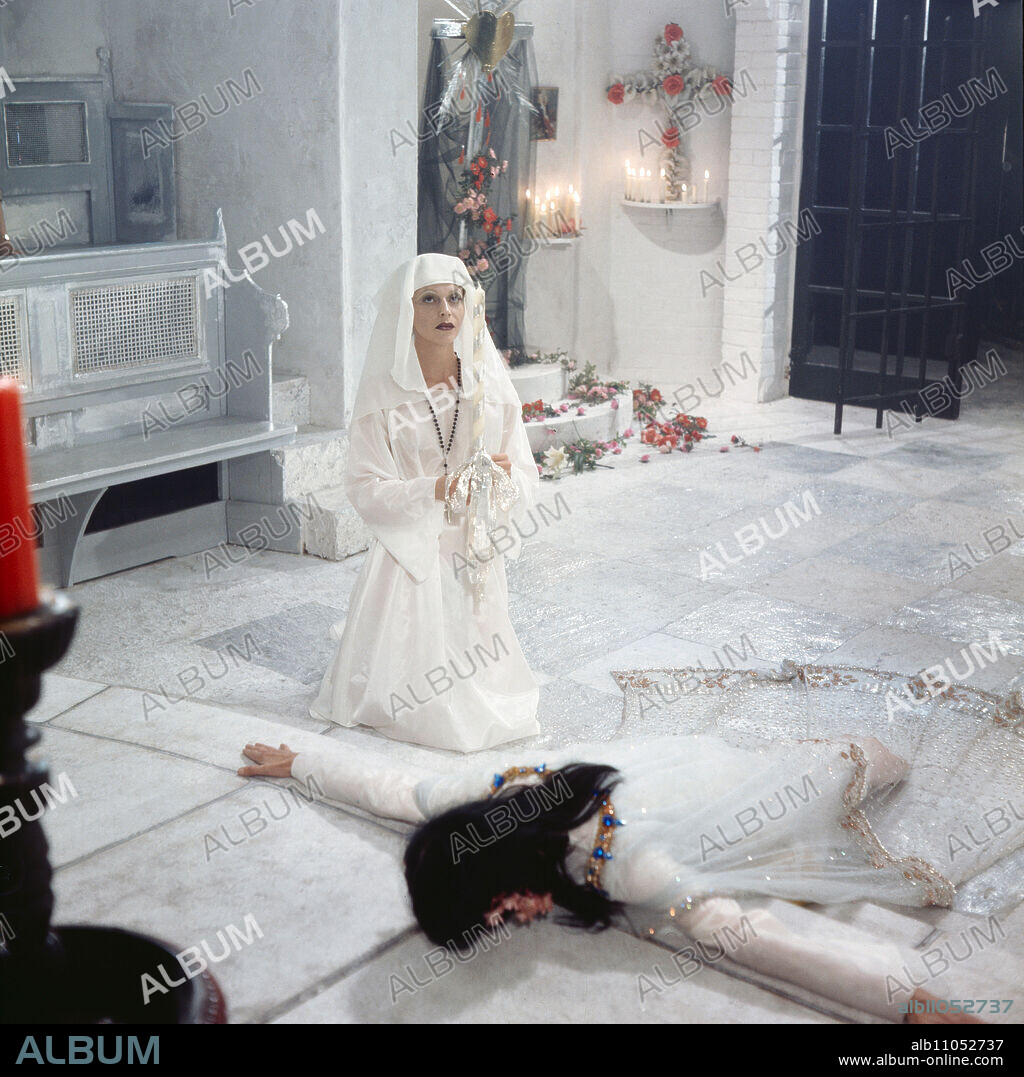 Axel von Auersperg, ZDF studio program: The small television play, based on the drama by Villiers de l'Isle-Adam, translated by Hanns-Heinz Ewers, script and direction: Rosa von Praunheim, 1974, scene in the monastery: Gundula von Woyna as Sara de Mauper, Vinzent Kluwe (lying) as Axel von Auersperg.