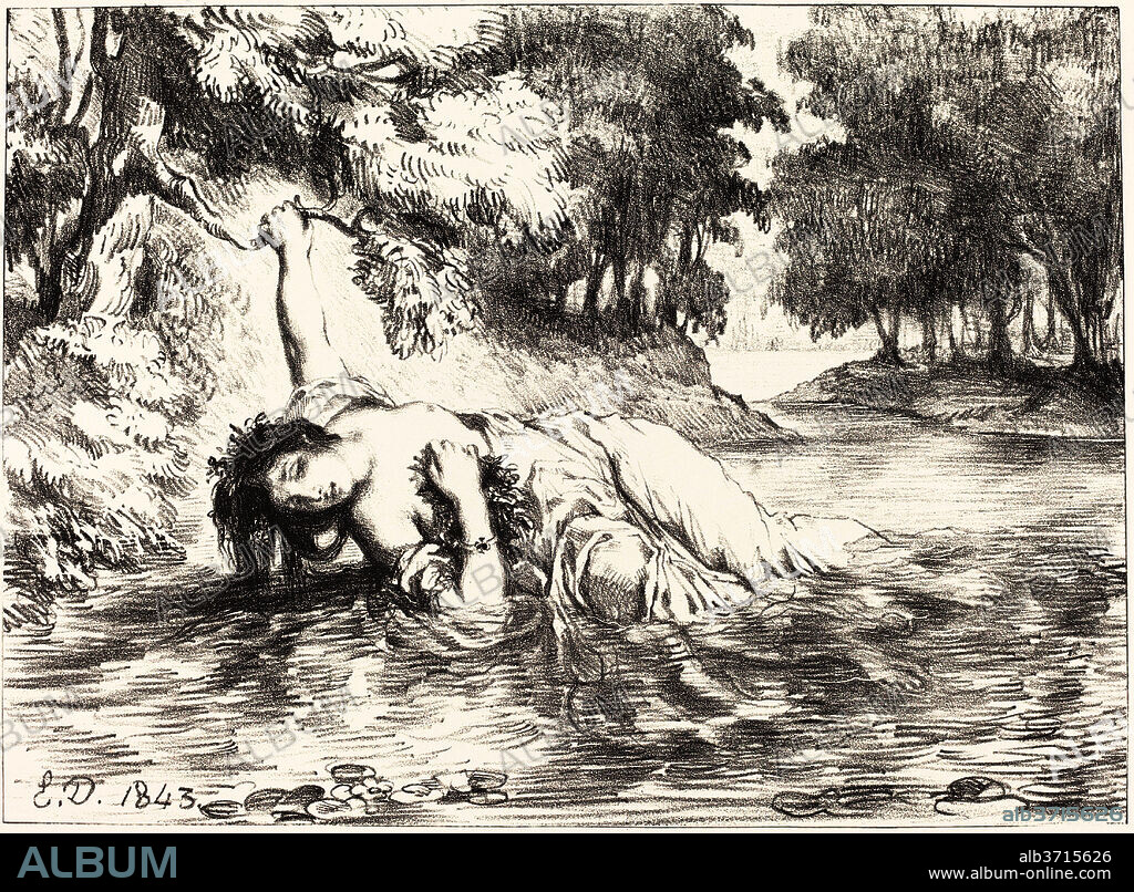 EUGENE DELACROIX. The Death of Ophelia (Act IV, Scene VII). Dated: 1843. Medium: lithograph.