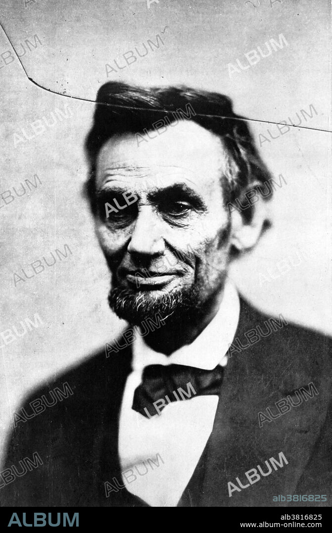 Abraham Lincoln traditionally called "last photograph of Lincoln from life" photographed by Alexander Gardiner, February 5, 1865. On Sunday, February 5, 1865, at Gardner's Gallery in Washington DC, Alexander Gardner took several multiple-lens pictures of the President. Before this session ended, Gardner asked the president for one last pose. He moved his camera closer and took a photograph of Lincoln's head, shoulders, and chest. Mysteriously the glass plate negative cracked. Gardner carefully took it to his dark room and was able to make one print, with an ominous crack across Lincoln's face, before it broke completely and was discarded. This print, known as O-118, still exists to this day. Over the years many people have associated this crack with a symbolic foretelling of the assassin's bullet that awaited Lincoln 10 weeks later.