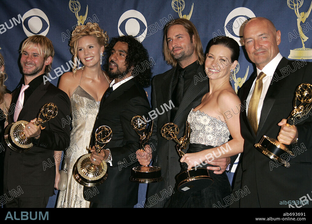 Sep 18, 2005; Los Angeles, CA, USA; (L-R) The cast of 'Lost' DOMINIC MONAGHAN, MAGGIE GRACE, NAVEEN ANDREWS, JOSH HOLLOWAY, EVANGELINE LILLY and TERRY O'QUINN in the press room at the 57th Annual Primetime Emmy Awards. Mandatory Credit: Photo by Lisa O'Connor/ZUMA Press. (©) Copyright 2005 by Lisa O'Connor. 18/09/2005