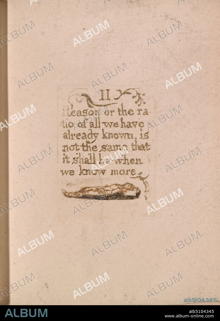 There Is No Natural Religion, Plate 11, 'II Reason or the ratio . ' (Bentley b4), Print made by William Blake, 17571827, British, ca. 1788, Color-printed relief etching on moderately thick, slightly textured, cream wove paper, Sheet: 5 1/4 x 4 inches (13.3 x 10.2 cm), Plate: 2 1/4 x 1 3/4 inches (5.7 x 4.4 cm), and Spine: 5 1/2 inches (14 cm), leaf, literary theme, men, stone, text, vine.