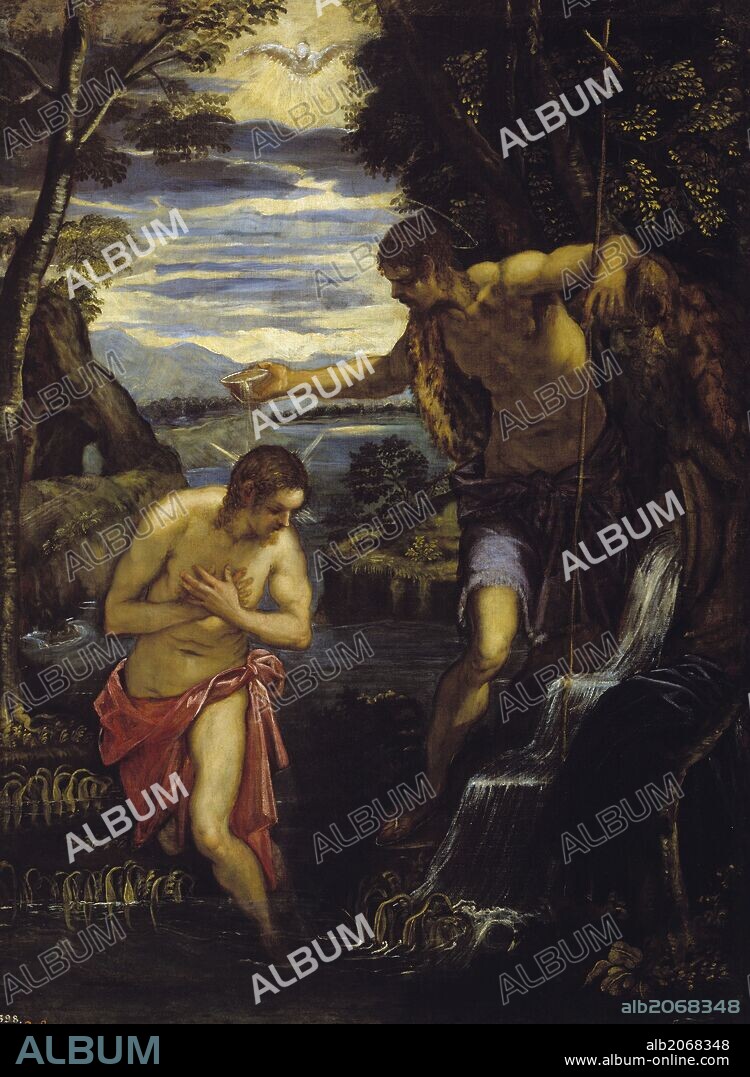 Domenico Tintoretto / 'Bautismo de Cristo', Hacia 1585, Escuela Italiana, Óleo sobre Lienzo, 137 cm x 105 cm, P00397.
