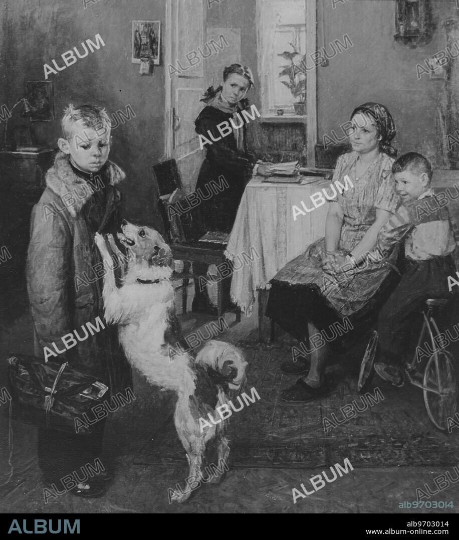 "Low Marks Again" , oil on canvas painting by Fyodor Pavlovich Reshetnikov. The State Tretyakov Gallery. 1952. Supplied By: SCRSS - Society for Co-operation in Russian & Soviet Studies.