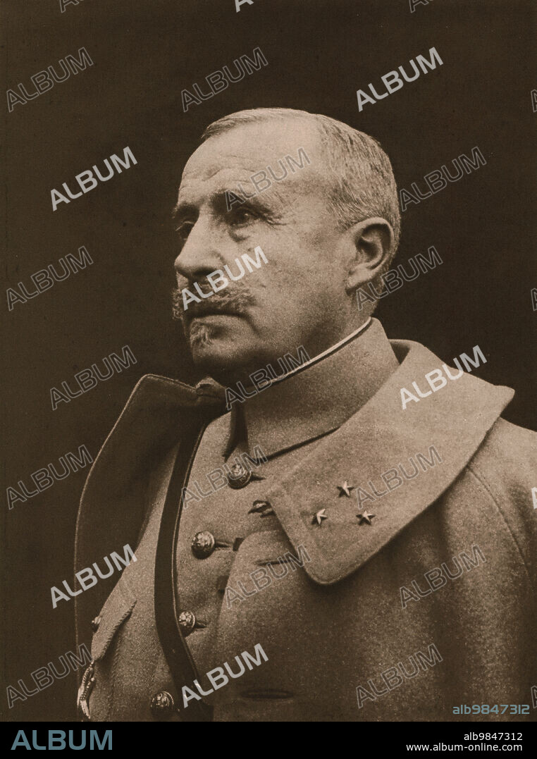 FRANCOIS COGNE. 'Nos Grands Chefs; Le general Nivelle, commandant en chef du 16 decembre 1916 au 15 mai 1917', (1917). 'Our great leaders; General (Robert) Nivelle, commander in chief from 16 December 1916 to 15 May 1917'. From "L'Album de la Guerre 1914-1919, Volume 2" [L'Illustration, Paris, 1924].