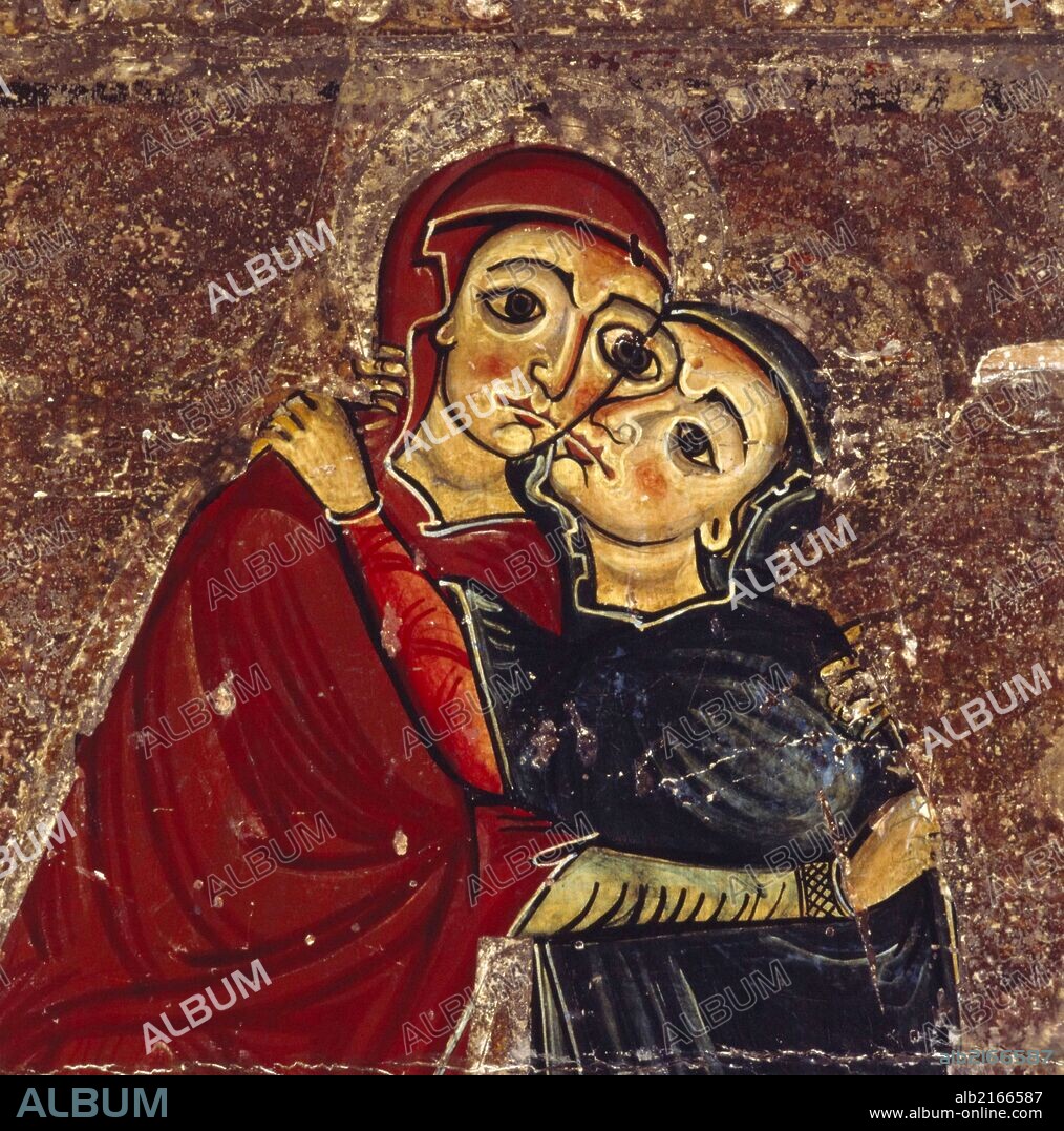 María Magdalena y la Virgen María. Pintura sobre madera procedente del monasterio de Santa María de Lluça. Románico, siglo XII.