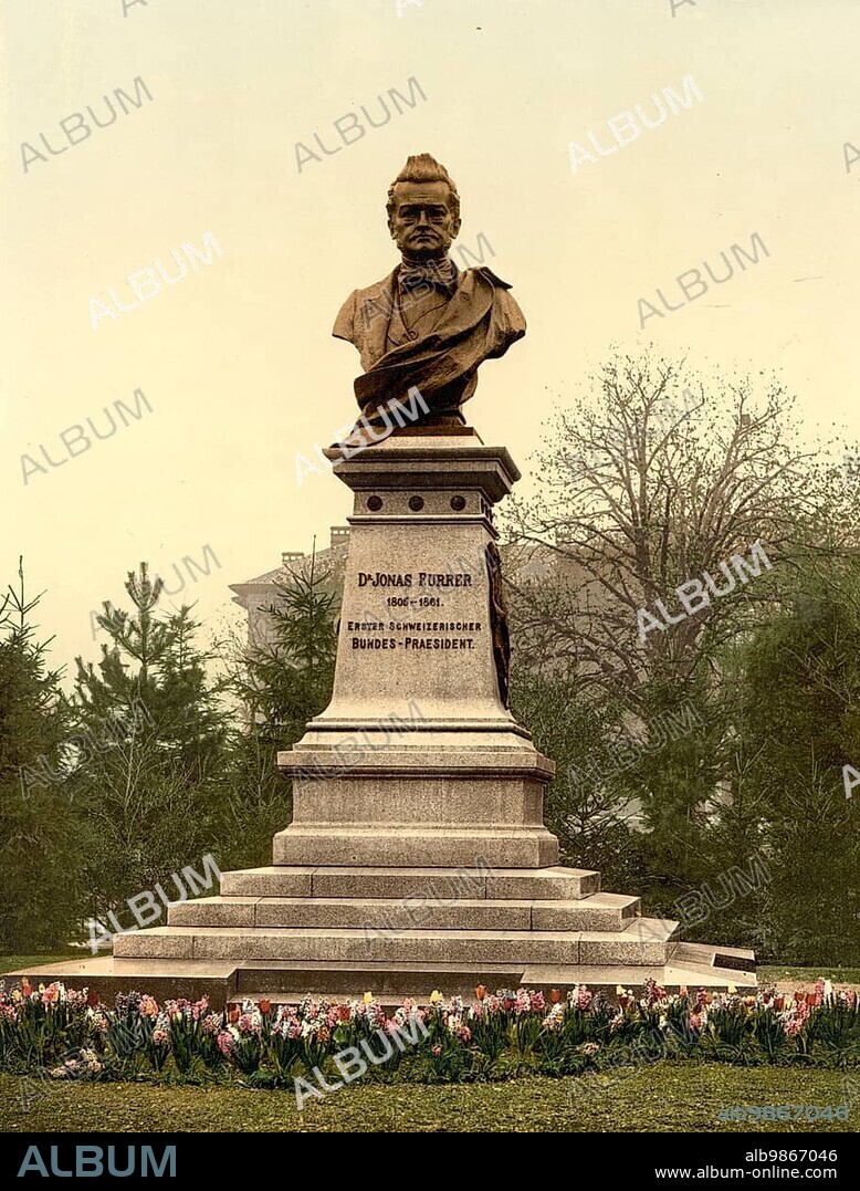 Monument to Dr. Jonas Furrer in Winterthur, Switzerland, 1896, Historic, digitally restored reproduction of a 19th century photochrome print, Europe.