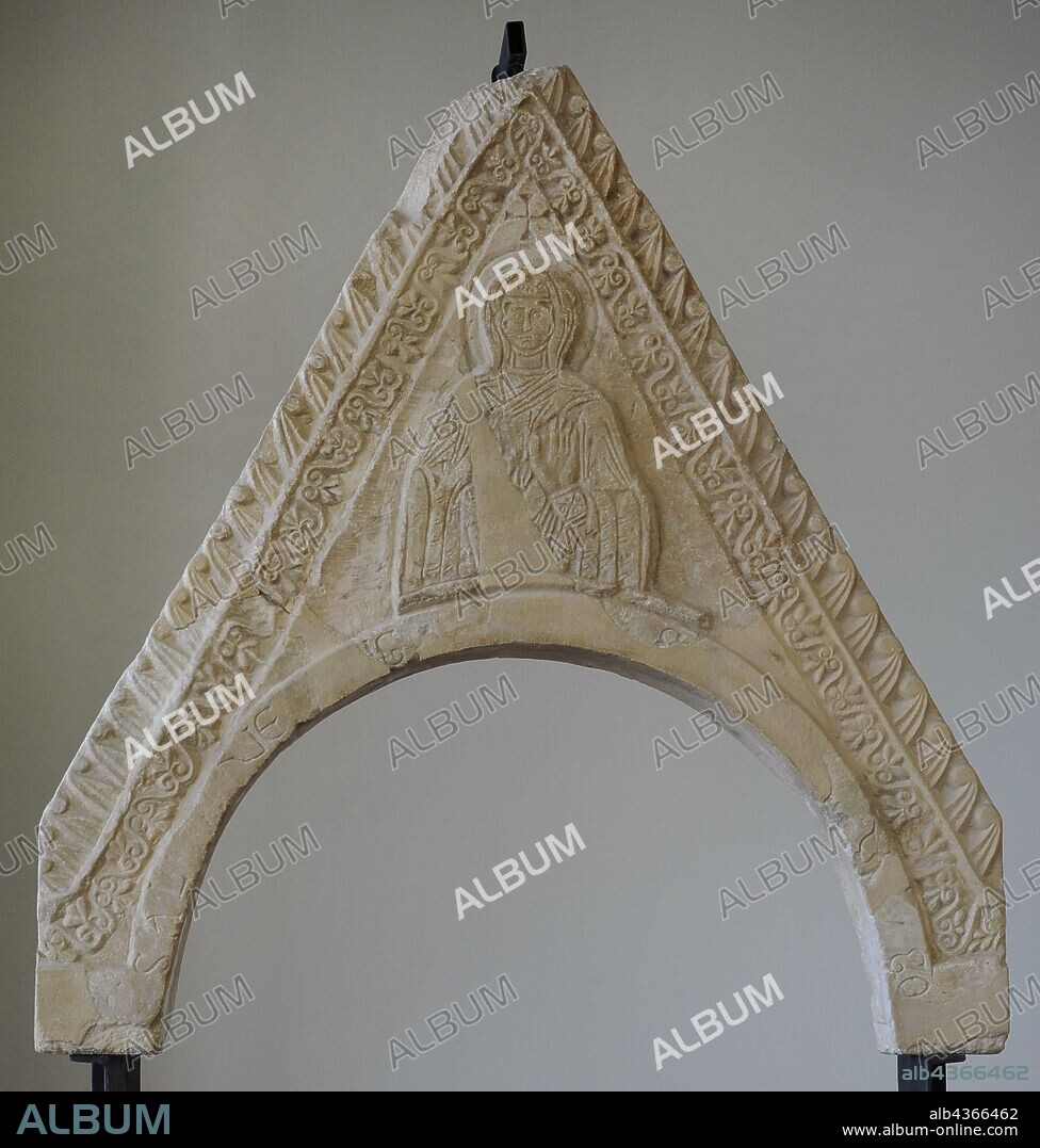 Pediment with figure of the Madonna. From Biskupija, near Knin. Croatia. 11th century. Museum of Croatian Archaeological Monuments, Split, Croatia.