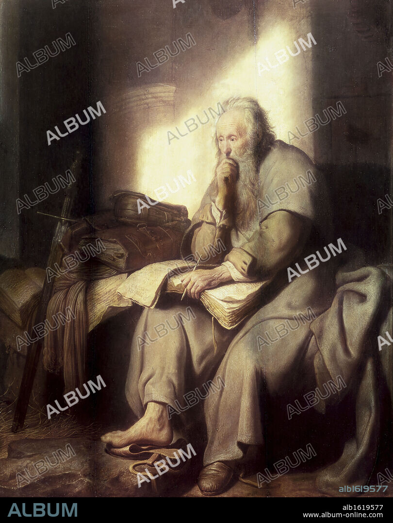 Saint Paul in Prison  1627  Rembrandt Harmensz van Rijn (1606-1669 Dutch)  Oil on panel  Staatsgalerie Stuttgart, Germany.