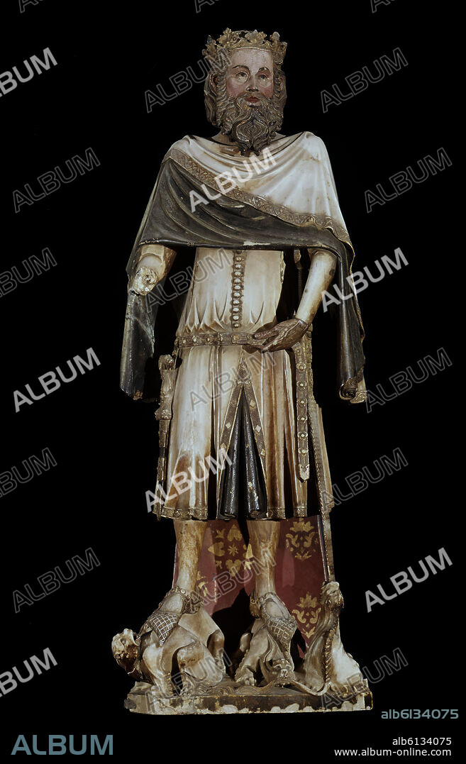 JAUME CASCALLS (?-1378). ESTATUA DE SAN CARLOMAGNO PROBABLE PEDRO IV DE ARAGON - 1345 - ALABASTRO.