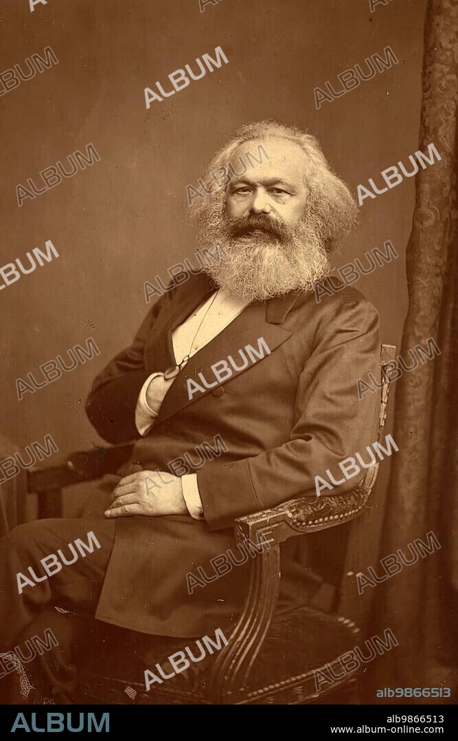 Karl Marx, born 5 May 1818, died 14 March 1883, a German philosopher, economist, social theorist, political journalist, historian, protagonist of the labour movement and critic of capitalism and religion, from a photograph by John Mayall, Historical, digitally restored reproduction from a 19th century original.