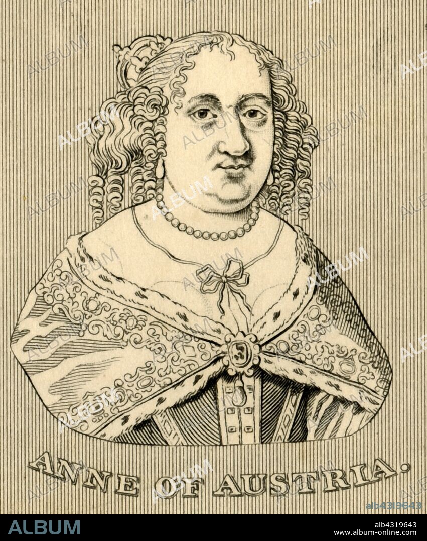 'Anne of Austria', (1601-1666), 1830. Anne of Austria (1601-1666) Spanish princess of the House of Habsburg, queen of France as wife of Louis XIII. From "Biographical Illustrations", by Alfred Howard. [Thomas Tegg, R. Griffin and Co., J. Cumming, London, Glasgow and Dublin, 1830].
