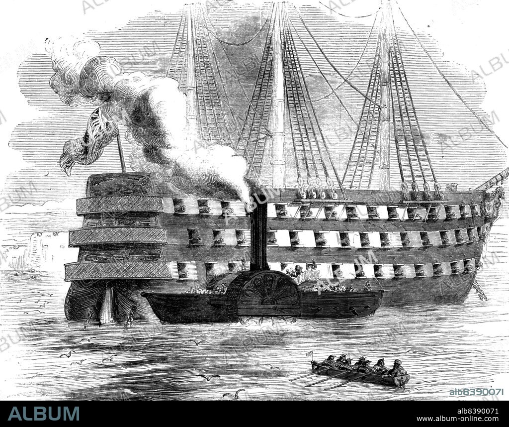 'The Neptune, Admiral Corry's Flag-Ship', 1854. From "Cassells Illustrated Family Paper; London Weekly 31/12/1853 - 30/12/1854".