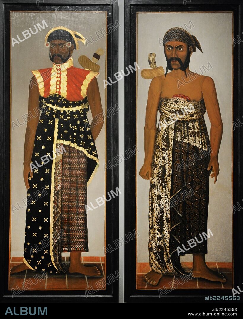 HISTORIA PAISES BAJOS. COLONIALISMO. ISLA JAVA. "CINCO FUNCIONARIOS JUDICIALES JAVANESES". Detalle de dos. Oleo sobre papel. Java?, 1820-1870. Rijksmuseum. Amsterdam. Holanda.
