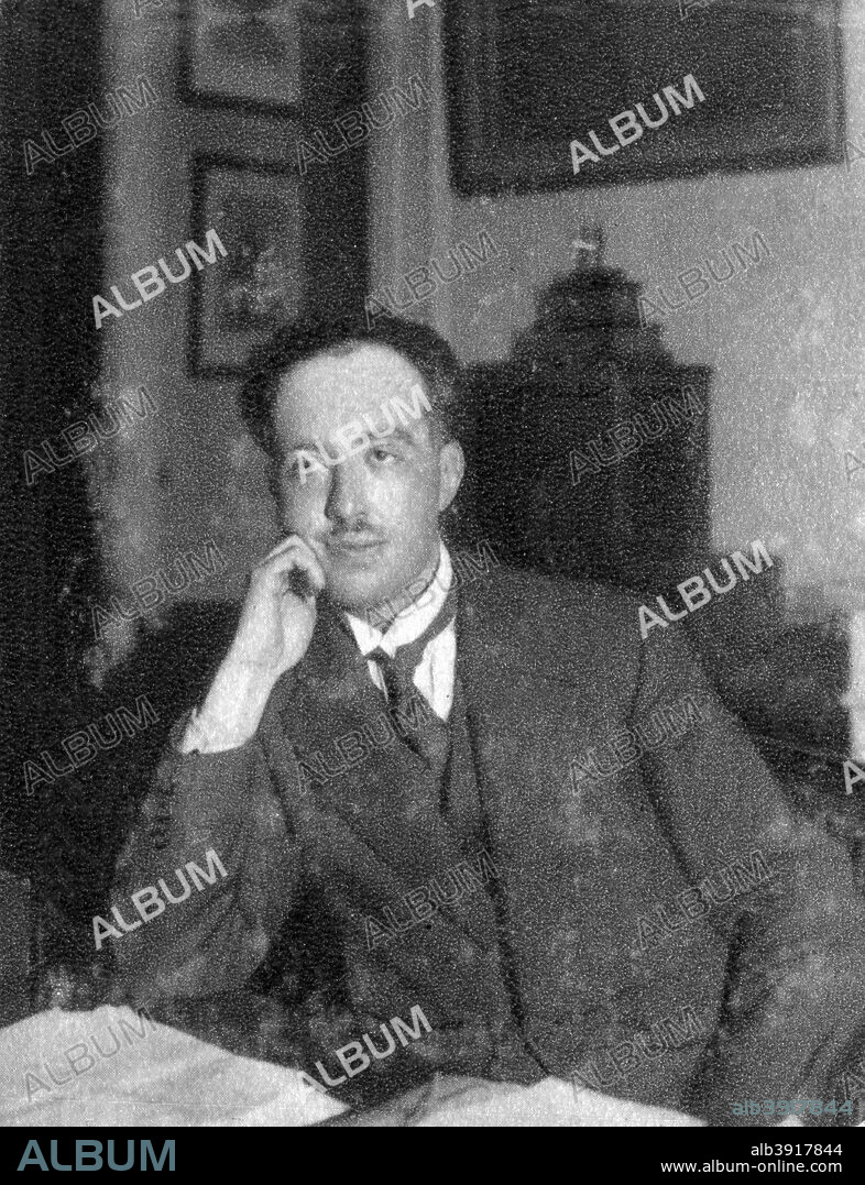 Louis de Broglie, French physicist, 1933. De Broglie's (1892-1987) work on a new branch of quantum physics called wave mechanics won him the Nobel Prize for Physics in 1929. The de Broglie hypothesis states that every moving particle or object has an associated wave. A photograph from Album de Photographies, Dans L'Intimite de Personnages Illustres, 1850-1950, Editions MD, 22 Rue de L'Arcade, Paris 8, 1850-1950.