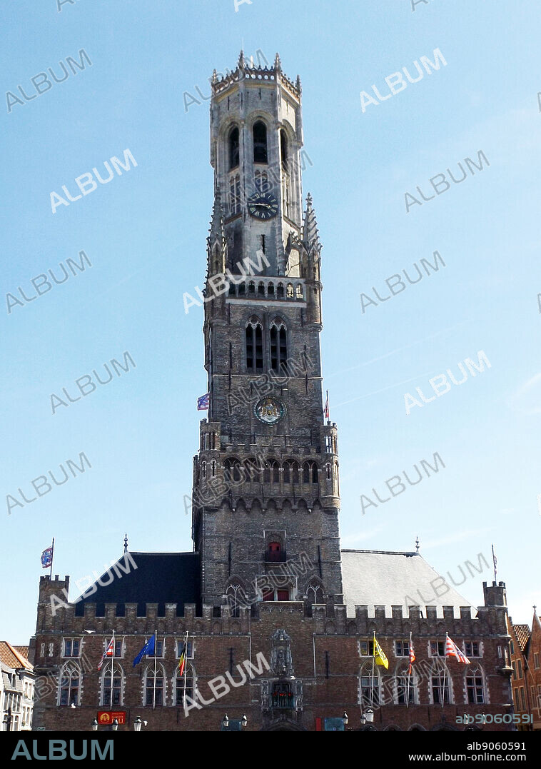 The belfry of Bruges, or Belfort, is a medieval bell tower in the historical centre of Bruges, Belgium. One of the city's most prominent symbols, the belfry formerly housed a treasury and the municipal archives, and served as an observation post for spotting fires and other danger. A narrow, steep staircase of 366 steps, accessible by the public for an entry fee, leads to the top of the 83-metre-high building, which leans about a metre to the east.
