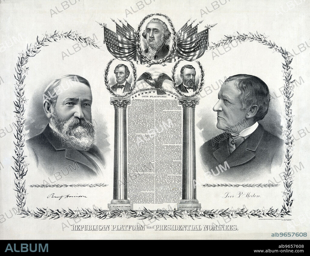 Republican Platform and Presidential Nominees, presidential candidate Benjamin Harrison and Vice Presidential Candidate Levi P. Morton, Published by Siegel Cooper & Co. 1888.