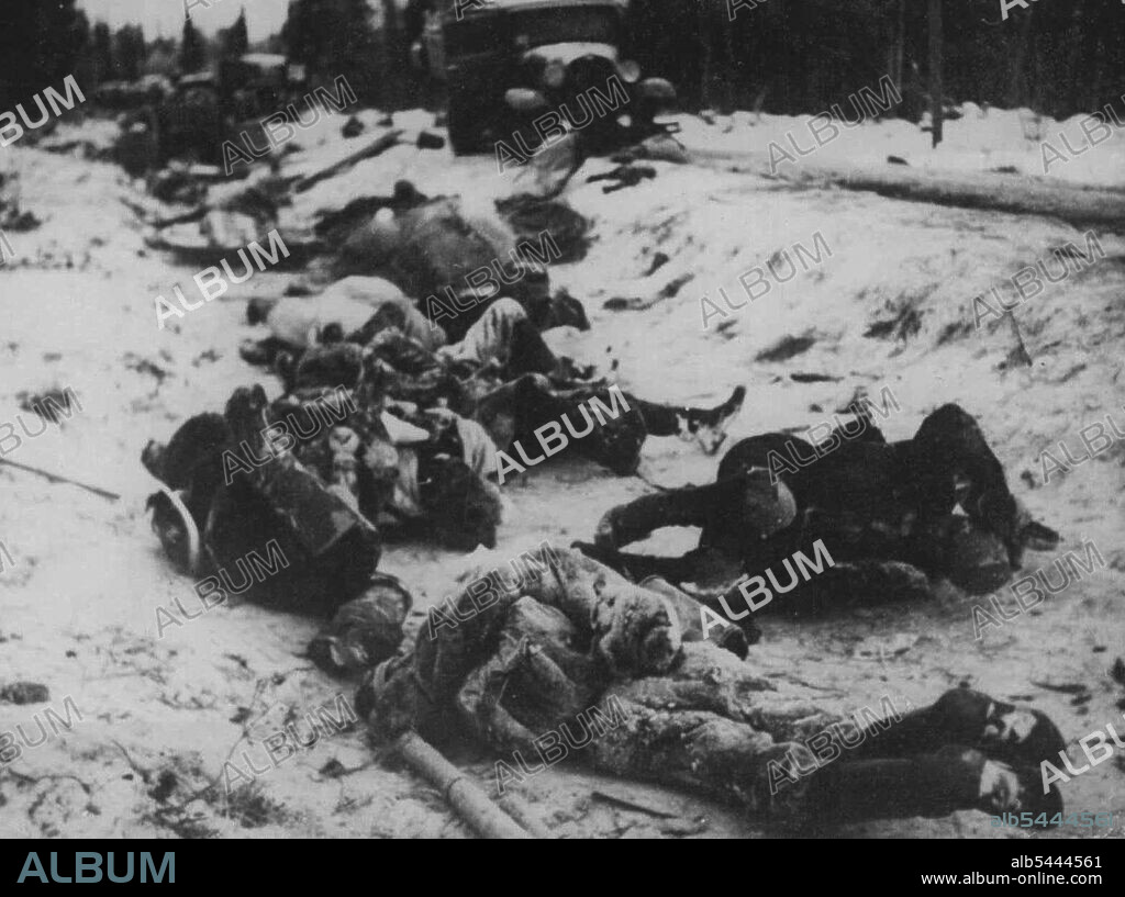 Latest Pictures Of Russo-Finnish War. (By Air) -- The Frozen bodies of Russian Soldiers who were killed after being surprised by finish Machine-gun ***** in Northern Finland. January 22, 1940. (Photo by Keystone).