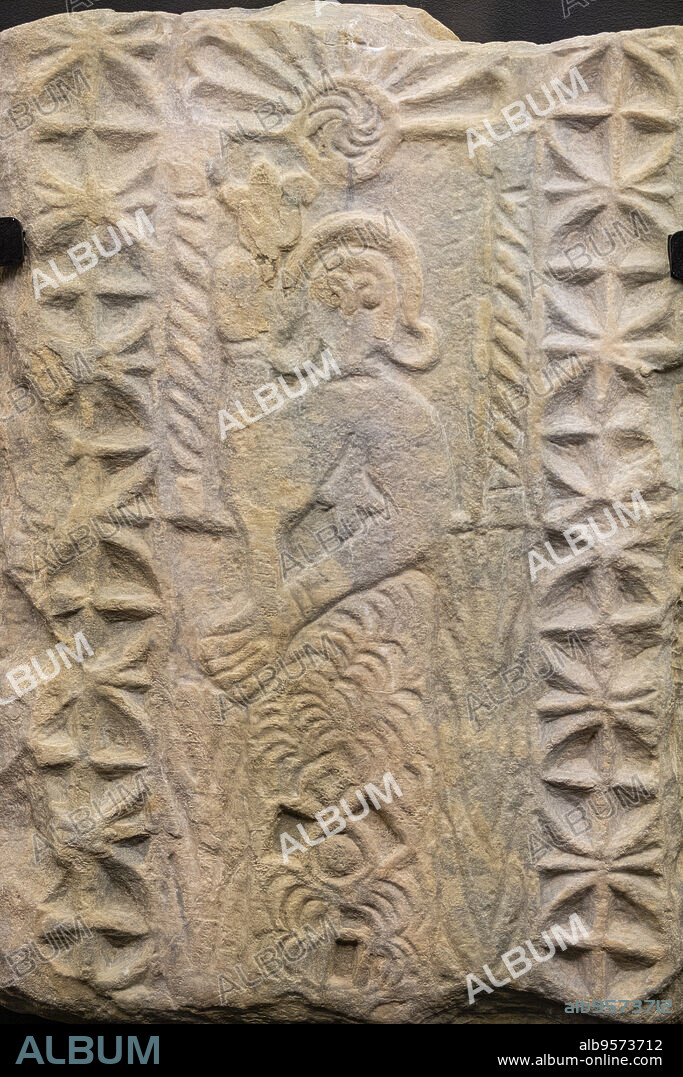 marble plaque, 7th century, Las Tamujas estate, Museum of the Councils and the Visigoth Culture, Church of San Román,Toledo, Castilla-La Mancha, Spain.