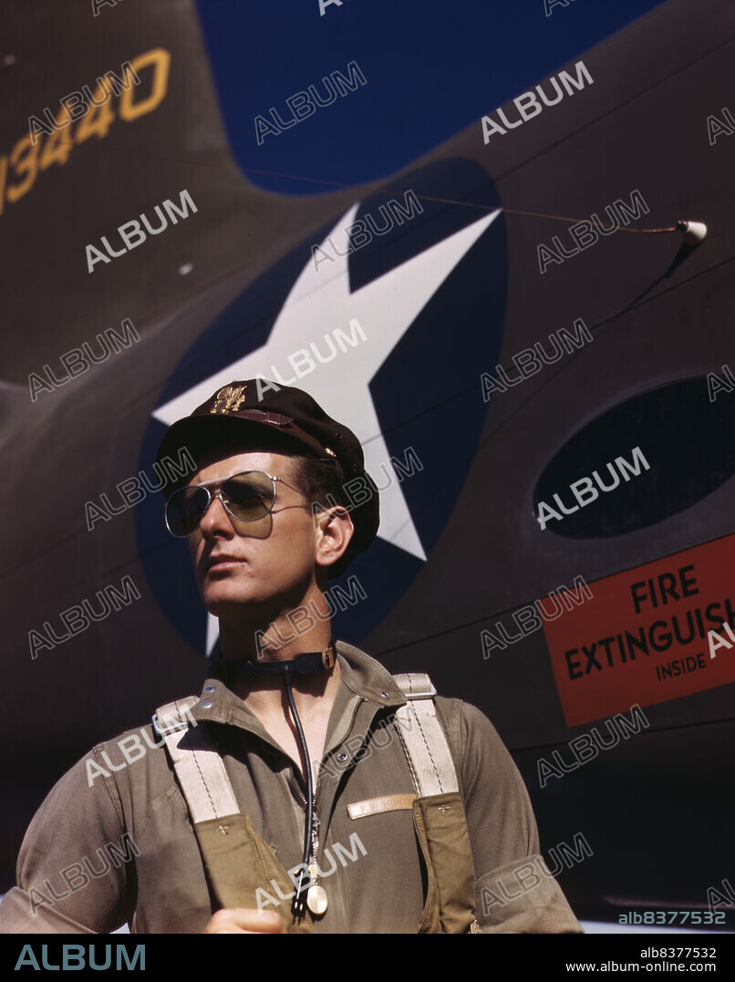 ALFRED T PALMER. F.W. Hunter, Army test pilot, Douglas Aircraft Company plant at Long Beach, Calif.