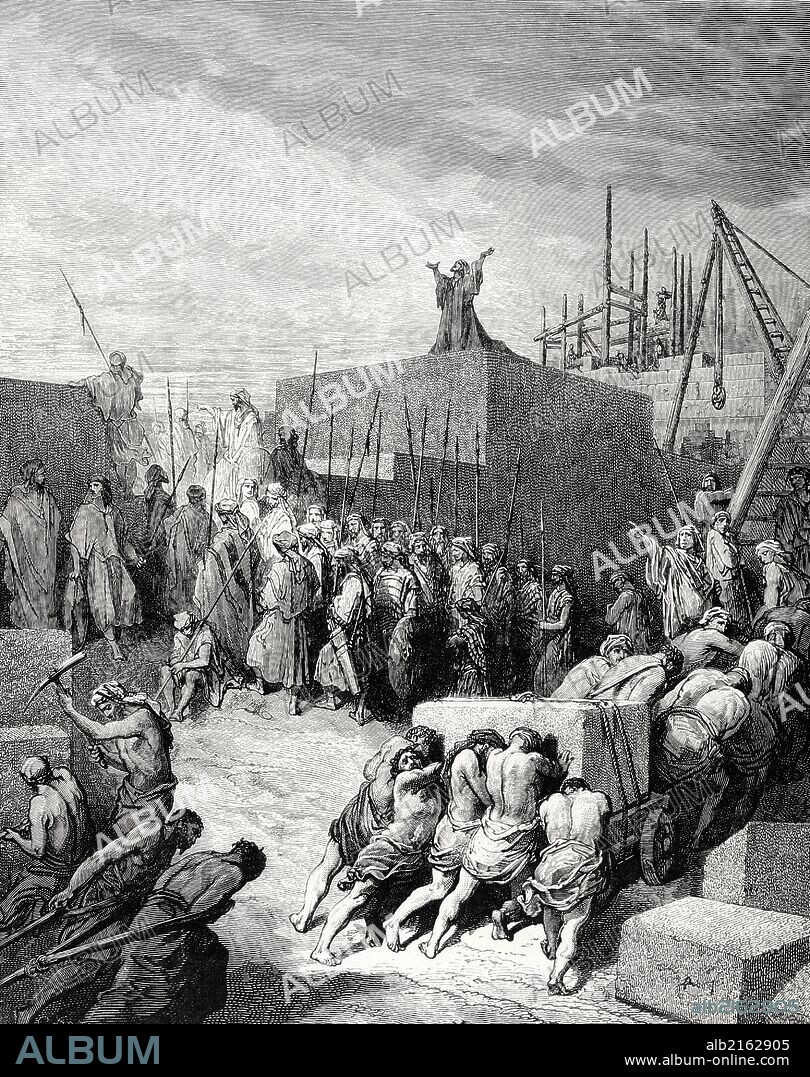 PAUL GUSTAVE DORÉ. ANTIGUO TESTAMENTO. Regreso del exilio babilónico. "RECONSTRUCCION DEL TEMPLO". Libro de Esdras, Libro I, Cap. III. Vers. 1 al 5. Dibujo de Gustavo Doré.