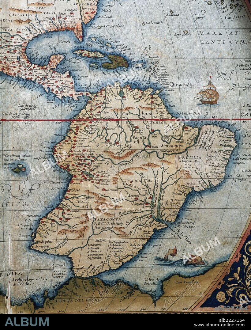 Map of Central and South America. Theatrum Orbis Terrarum by Abraham Ortelius (1527-1598). First Edition. Antwerp, 1574.